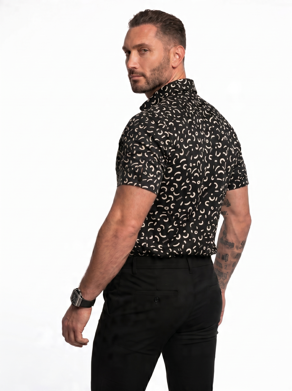 Black short-sleeved shirt with pattern